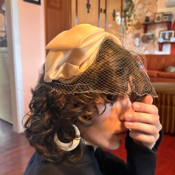 1950s birdcage beige cream lace front bow fascinator swing dance hat! - Picture 4 of 13